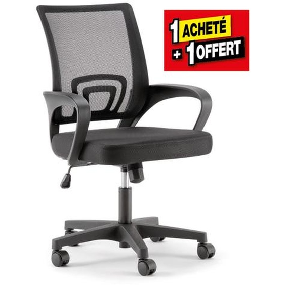 Fauteuil de bureau Dario avec accoudoirs et soutien lombaire - Assise tissu et dossier maille Noir - Lot de 1 + 1 OFFERT