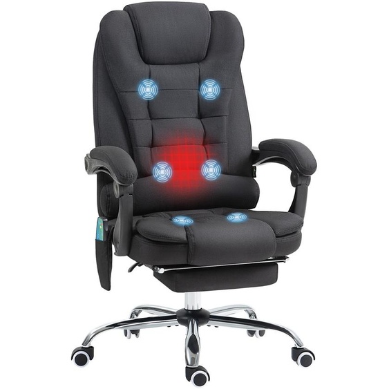 Fauteuil de bureau direction massant chauffant hauteur rglable dossier inclinable toile de lin noir