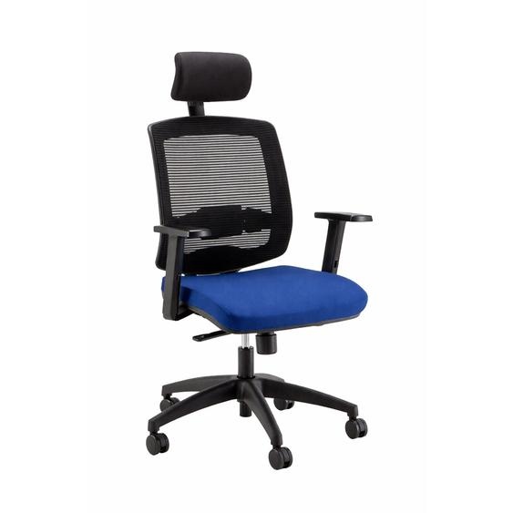 Fauteuil de bureau ergonomique Malice - Assise Tissu et dossier Maille - Hauteur réglable - Accoudoirs, soutient lombaire  et Appui-tête - Bleu