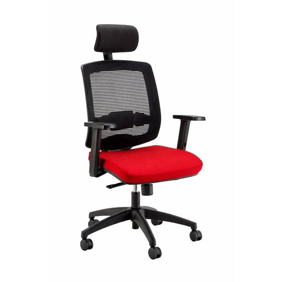 Fauteuil de bureau ergonomique Malice - Assise Tissu et dossier Maille - Hauteur réglable - Accoudoirs, soutient lombaire  et Appui-tête - Rouge