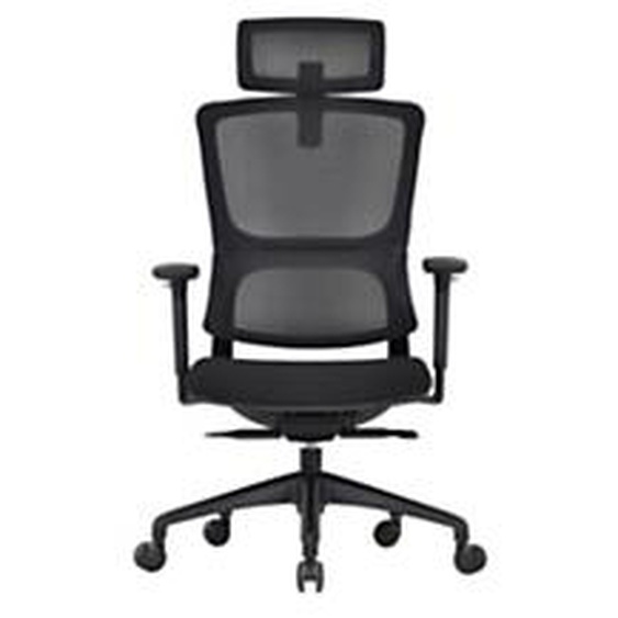 Fauteuil de bureau Flex avec accoudoirs et appui-tête - Assise tissu et dossier maille - Noir