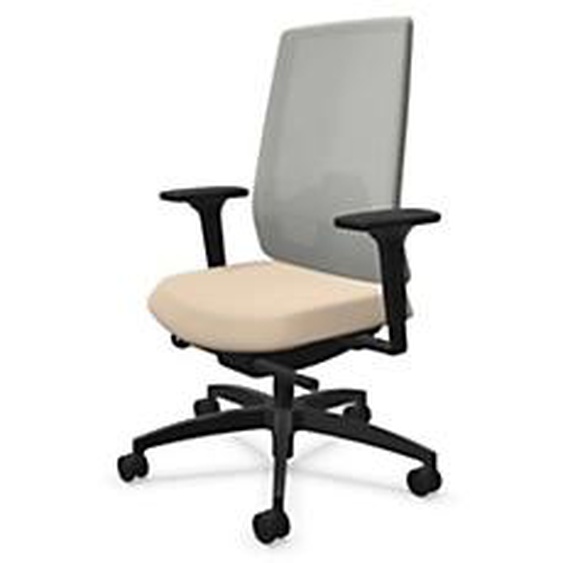 Fauteuil de bureau Indeed en tissu et dossier maille M1 - Hauteur réglable avec accoudoirs 2D - Cappuccino et gris