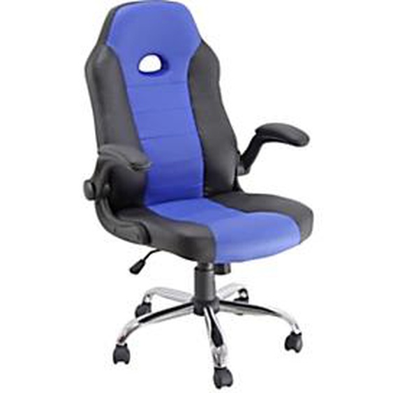 Fauteuil de bureau Marlon Similicuir Noir Bleu Hauteur réglable - Accoudoirs Dossier Roulettes