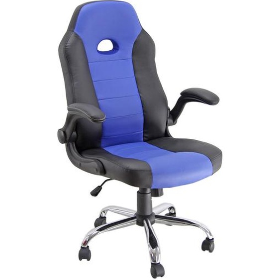 Fauteuil de bureau Marlon Similicuir Noir Bleu Hauteur réglable - Accoudoirs Dossier Roulettes