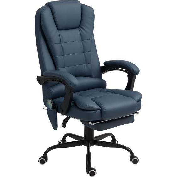 Fauteuil de bureau Moonbite avec 7 points de vibration, télécommande, repose-pieds rétractable, dossier inclinable de 90 à 155°, réglable en hauteur, revêtement en cuir, couleur bleue
