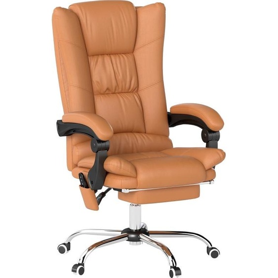 Fauteuil de bureau Moonbite avec massage, doté de vibrations à 4 points et de fonction de chauffage, dossier inclinable à 135° avec repose-pieds, réglable en hauteur (110–118 cm), revêtement en similicuir, couleur marron
