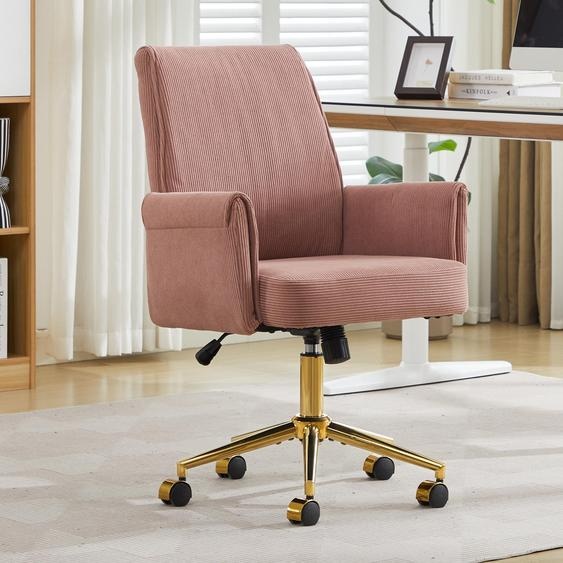 Fauteuil de bureau pivotant et réglable en hauteur, avec un dossier de hauteur moyenne, revêtement rayé, ergonomique, idéal pour le travail, les études et la détente, confortable, de couleur grise