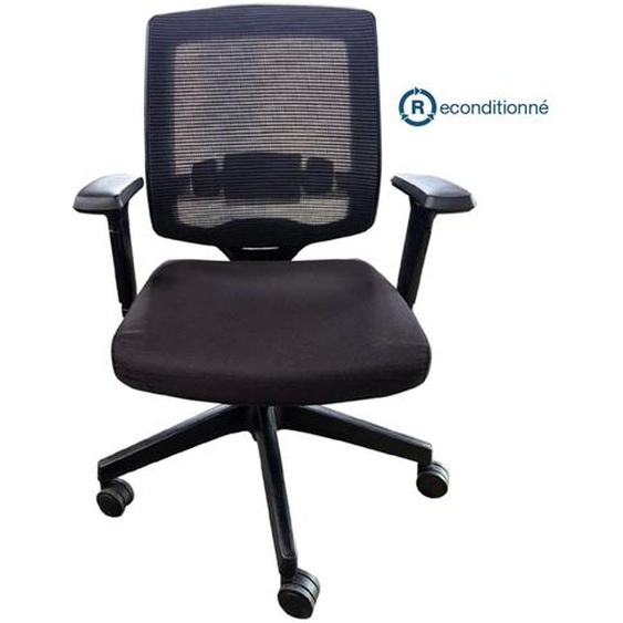 Fauteuil de bureau reconditionné assise tissu et dosier résille - Accoudoirs et soutien lombaire - Noir