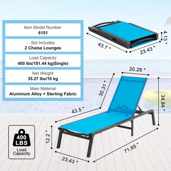 Fauteuil de jardin dextérieur - Transat pliable - Fauteuil de relaxation pour jardin - Bain de soleil - Mobilier de détente pour terrasse et piscine