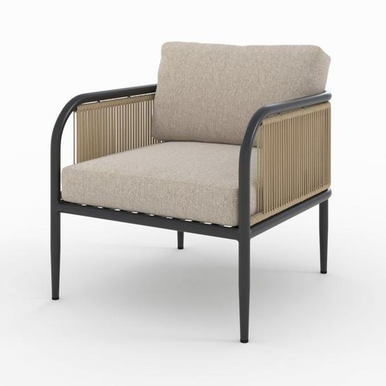 Fauteuil de jardin en acier et tissu beige - Wilo - Rendez-Vous Déco