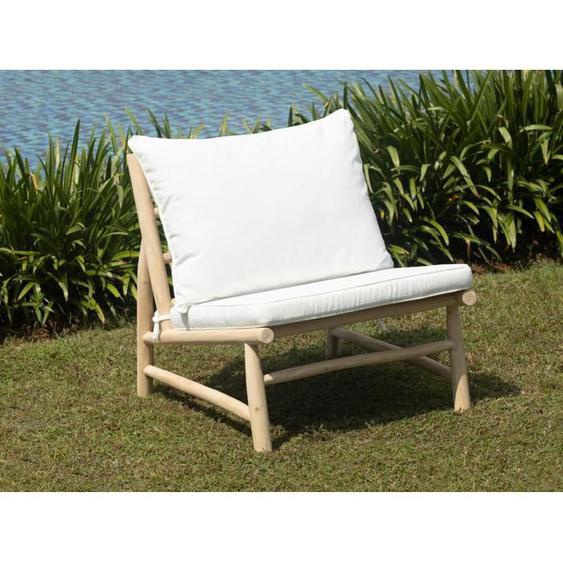 Fauteuil de jardin en teck avec coussins - Naturel clair et blanc - TULUM de MYLIA