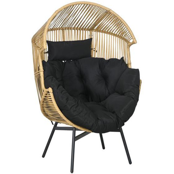 Fauteuil de jardin Outsunny cocon sur pied en résine effet rotin avec coussins polyester structure en métal 89L x 75P x 143H cm