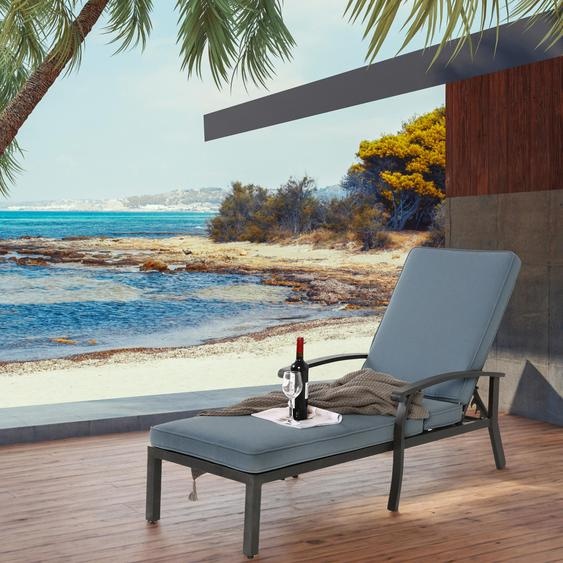 Fauteuil de jardin pour terrasse, avec coussin en coton, inclinable, résistant à la rouille, en aluminium, idéal pour la piscine, imperméable, de couleur bleue