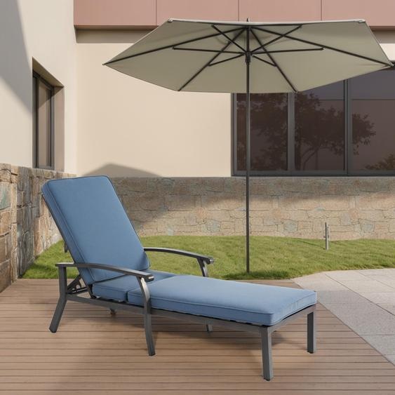 Fauteuil de jardin pour terrasse, avec coussin en coton, inclinable, résistant à la rouille, en aluminium, idéal pour la piscine, imperméable, de couleur bleue