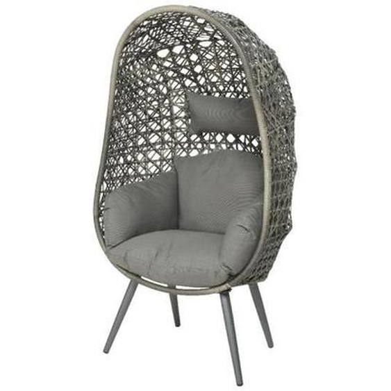 Fauteuil de jardin sur pieds œuf en résine tressée gris clair Palermo - JARDIDECO - 87 x 68 x 154 cm - Marron