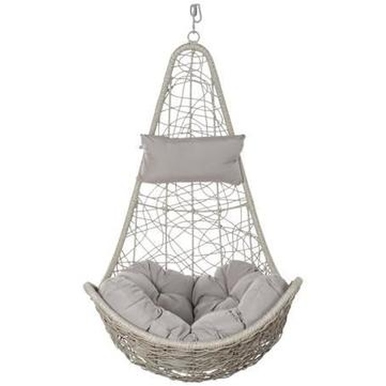 Fauteuil de jardin suspendu en rotin synthétique avec coussin gris clair - Largeur 82 x Hauteur 125 x Profondeur 75cm