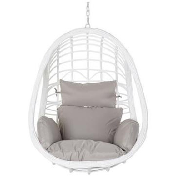 Fauteuil de jardin suspendu en rotin synthétique blanc avec coussin gris - Largeur 90 x Hauteur 110 x Profondeur 65cm