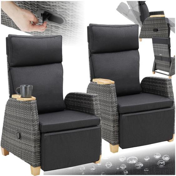 Fauteuil de jardin - TECTAKE - Lot de 2 chaises longues transats modulables PESCARA dossier et repose-pieds réglables - Gris