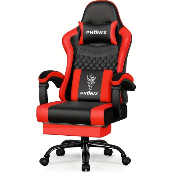 Fauteuil de jeu avec repose-pieds, fauteuil de jeu ergonomique, fauteuil de jeu doté dun coussin lombaire réglable et dun support lombaire et dune têtière ajustables