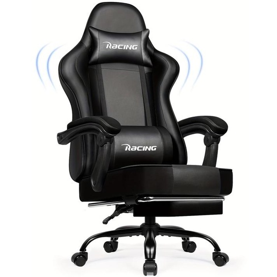 Fauteuil de jeu Gronfont avec repose-pieds, fauteuil de jeu ergonomique, fauteuil de jeu avec coussin lombaire réglable, repose-tête, réglable en hauteur et pivotant, pour PC