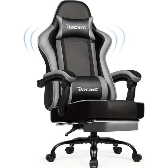 Fauteuil de jeu Gronfont avec repose-pieds, fauteuil de jeu ergonomique, fauteuil de jeu avec coussin lombaire réglable, repose-tête, réglable en hauteur et pivotant, pour PC