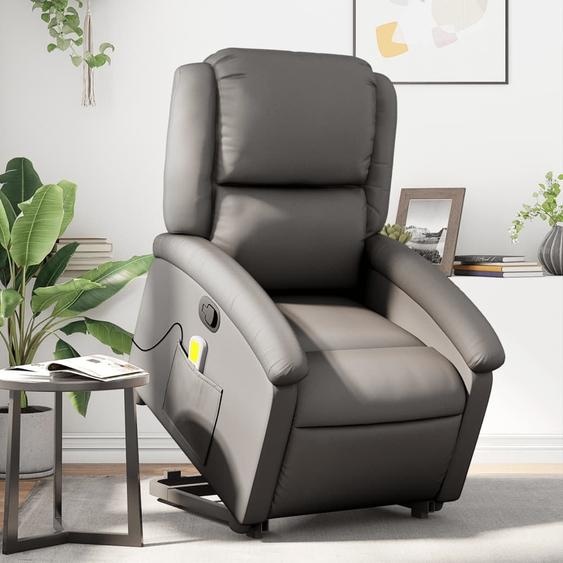 Fauteuil de massage avec fonction releveur Gris cuir véritable