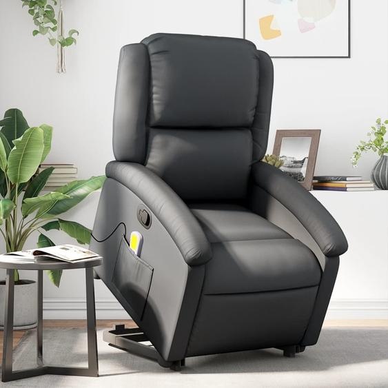 Fauteuil de massage avec fonction releveur Noir cuir véritable