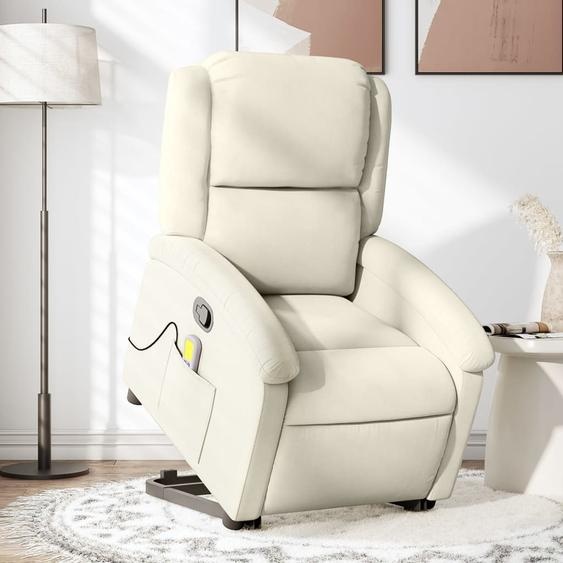 Fauteuil de massage avec releveur Crème Velours, Fauteuil classique 2024 Nouveau DesignMöbel