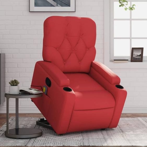 Fauteuil de massage avec releveur Cuir synthétique rouge, Fauteuil classique 2024 Nouveau
