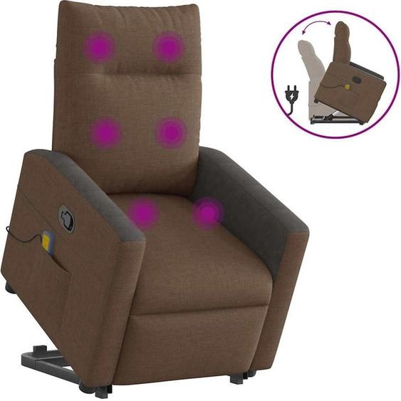Fauteuil de massage avec releveur Marron Tissu, Fauteuil classique Design Meubles