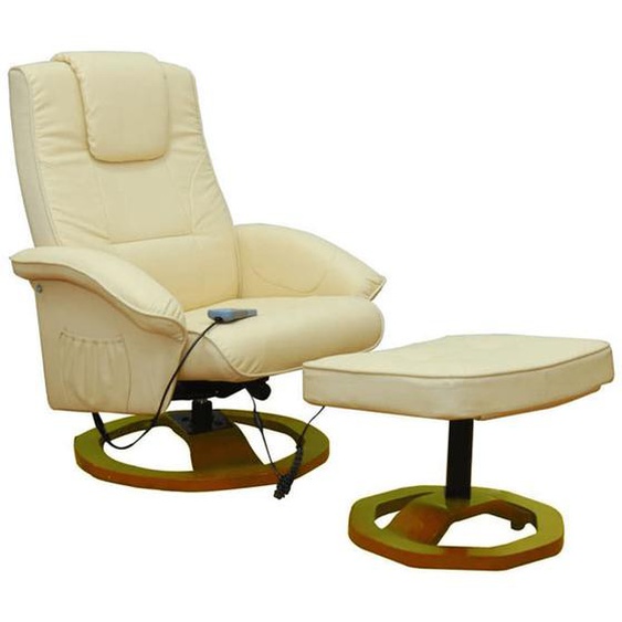 Fauteuil de massage avec repose-pied Crème Similicuir