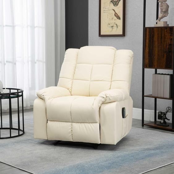 Fauteuil de massage avec vibration en 8 points et fonction dinclinaison, fauteuil de détente et de télévision en similicuir, blanc crème | Inclinable à 165° | 94 x 99 x 99 cm | 29,3 kg