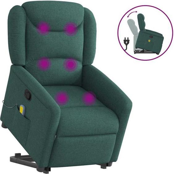 Fauteuil de massage design avec releveur Tissu vert foncé, Fauteuil classique Nouveau