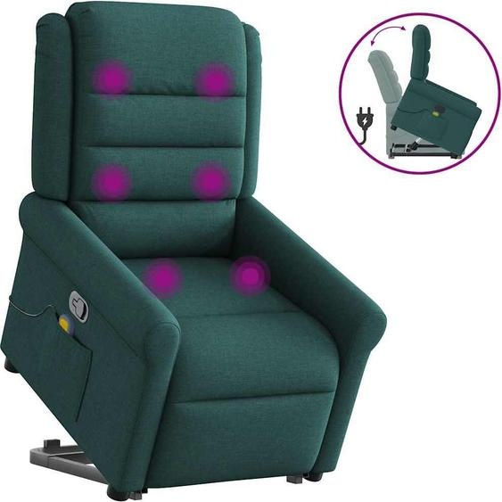 Fauteuil de massage design avec releveur Tissu vert foncé, Fauteuil classique Nouveau