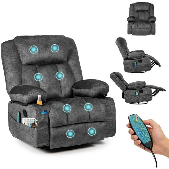 Fauteuil de massage électrique, avec fonction inclinable, pivotant à 360°, couleur grise