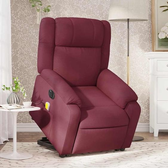 Fauteuil de massage électrique - Fauteuil releveur - Fauteuil relax - Fauteuil TV - Transat réglable - Revêtement en tissu rouge vin