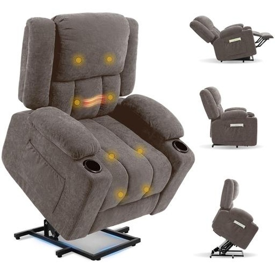 Fauteuil de massage électrique FLEXISPOT XL6 avec aide au lever, fonction chauffante, port USB, inclinaison réglable de 105° à 165°, capacité de charge jusquà 200 kg (gris clair)