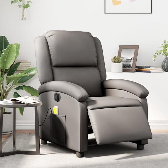 Fauteuil de massage électrique gris cuir véritable