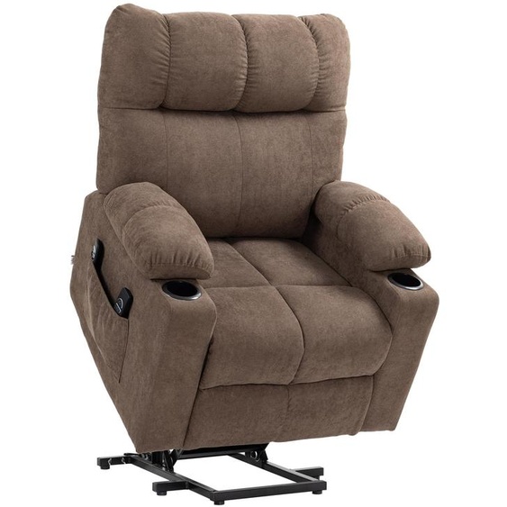 Fauteuil de massage électrique Moonbite avec assistance pour se lever et chauffage lombaire, 8 vibrations, 3 modes, porte-gobelet, montage sans outils, polyester, couleur marron