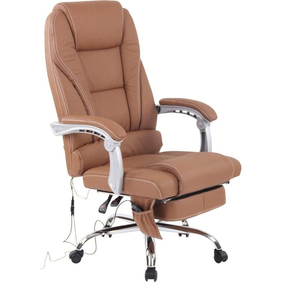 Fauteuil de massage ergonomique - chaise de bureau de luxe - avec fonction massage et repose-pieds réglable | Couleur : marron clair