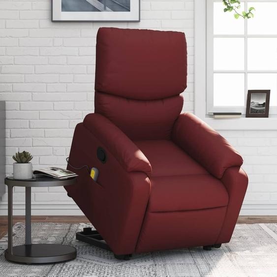 Fauteuil de massage simple avec releveur en similicuir bordeaux - Fauteuil de télévision et de relaxation FR6611301 2parcel