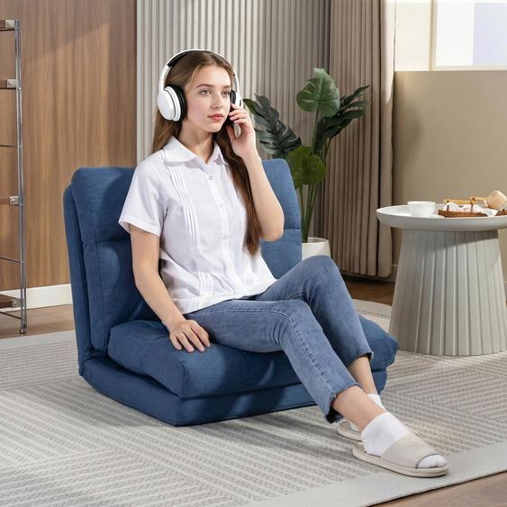 Fauteuil de relaxation avec dossier réglable en 5 positions, transformable en position allongée, en polyester, dimensions : 72 x 70 x 56 cm, couleur : bleu foncé