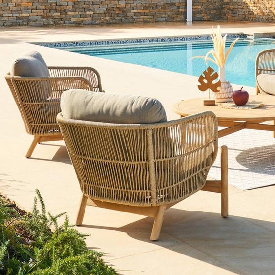 Fauteuil de salon jardin DEONA Taupe   Acacia certifié FSC®, Polyester Hespéride
