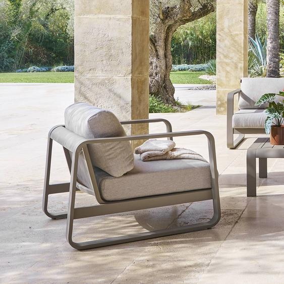 Fauteuil de salon jardin DOMILLY Café Aluminium traité époxy, Oléfine Hespéride