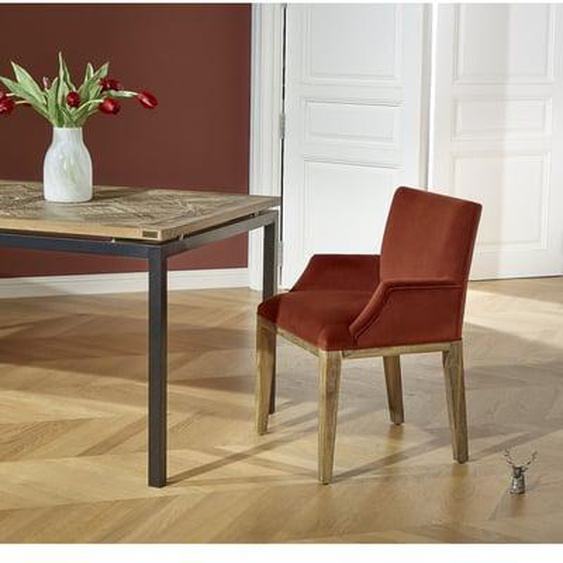 Fauteuil de table en hévéa et velours CLARK