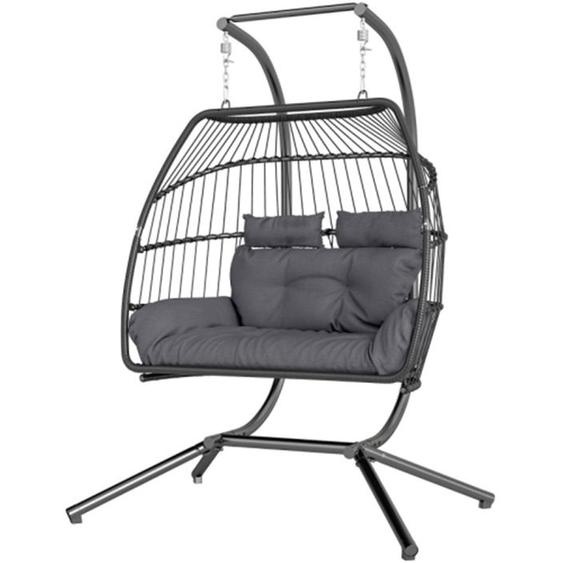 Fauteuil d’extérieur avec cadre fauteuil pliant avec coussins Polyratan balançoire ergonomique pour 2 personnes