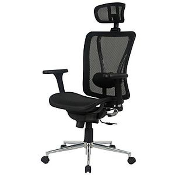 Fauteuil direction Jarvis Résille Noir Hauteur réglable - Accoudoir Dossier Appuie-tête Roulette
