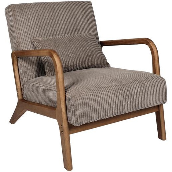 Fauteuil daccueil Dunbar en velours côtelé - Accoudoirs bois - Couleur Taupe