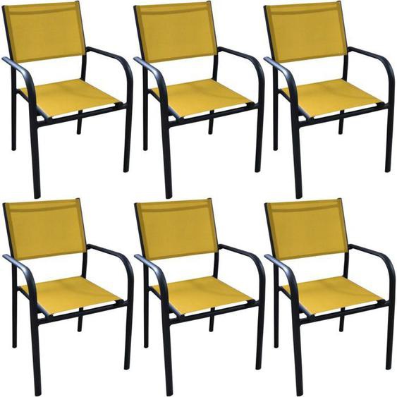 Fauteuil en aluminium Duca (Lot de 6) Graphite et moutarde