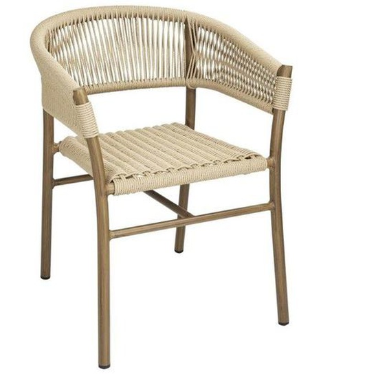 Fauteuil en Corde Naturelle Tressée - Lot de 2 - Bolero - Beige - l610- L1- P- h750- Aluminium